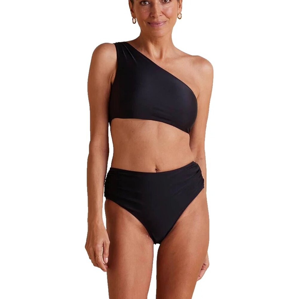 Summersalt Bikini Swim Bottom Womens Size 8 Ruched High Leg High Rise Black NEW